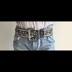 Vintage 1984 Black Leather Embellished Belt